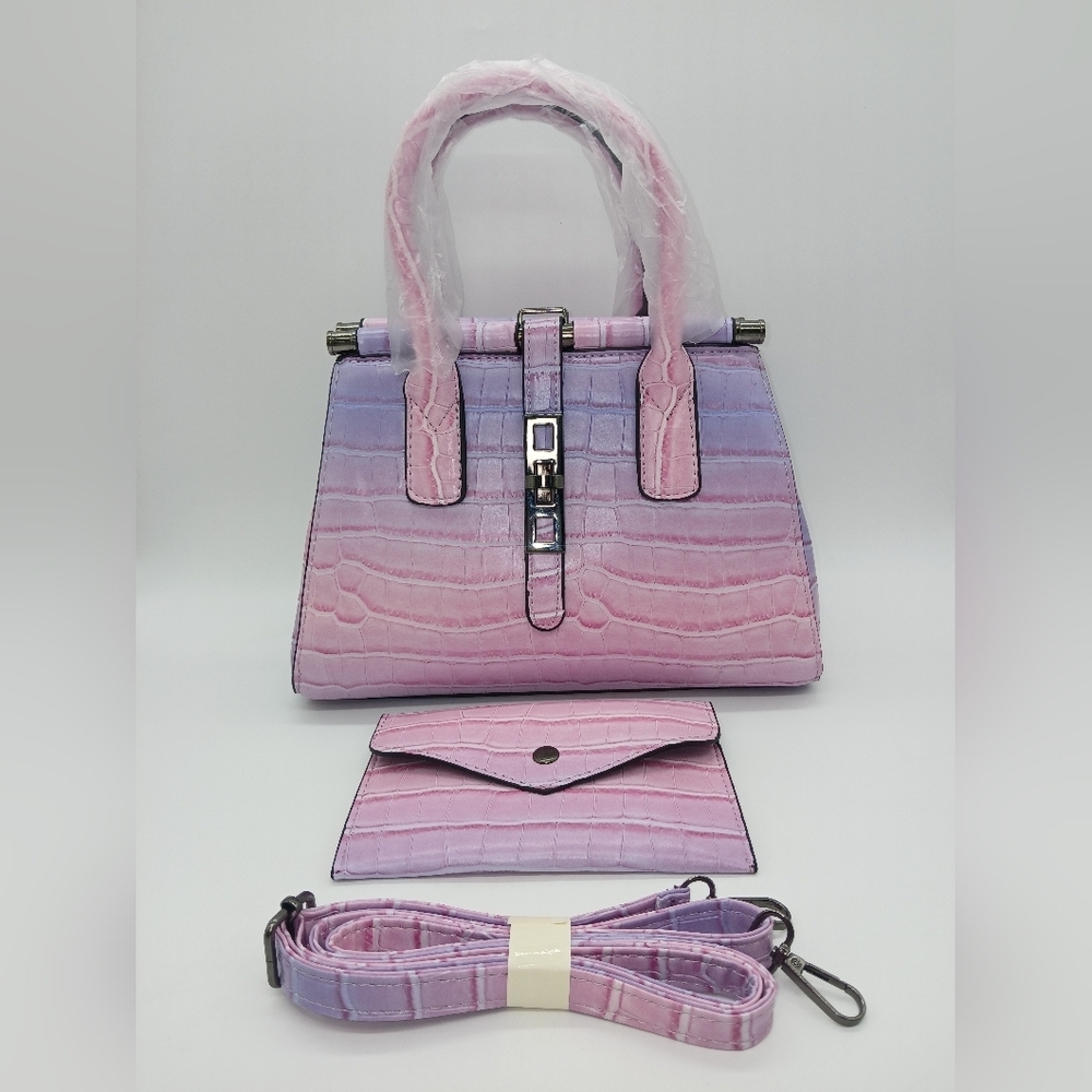Gradient Crocodile Faux Leather Tote Handbag & Wallet/Coin Purse​​